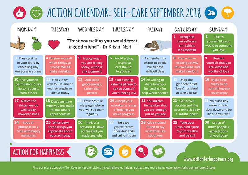 Action Calendar - Self Care September 2018